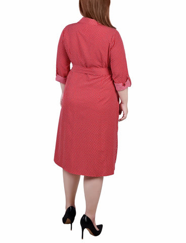 Plus Size Long Sleeve Roll Tab Shirtdress