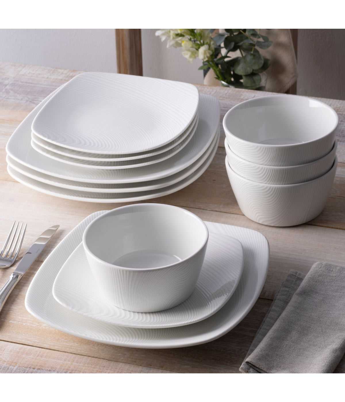  Noritake Colorscapes WoW Dune Set of 4 Square Dinner Plates - White - Bonton