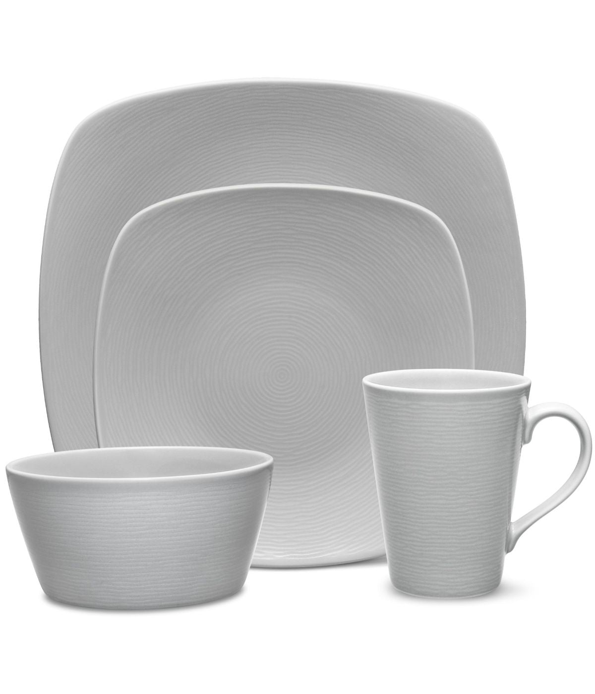  Noritake Colorscapes Swirl 4 Piece Square Place Setting - Grey - Bonton