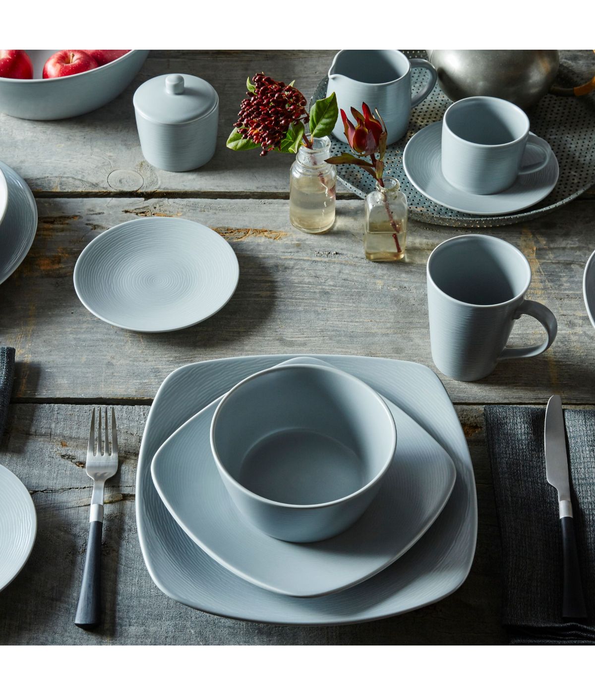  Noritake Colorscapes Swirl 4 Piece Square Place Setting - Grey - Bonton