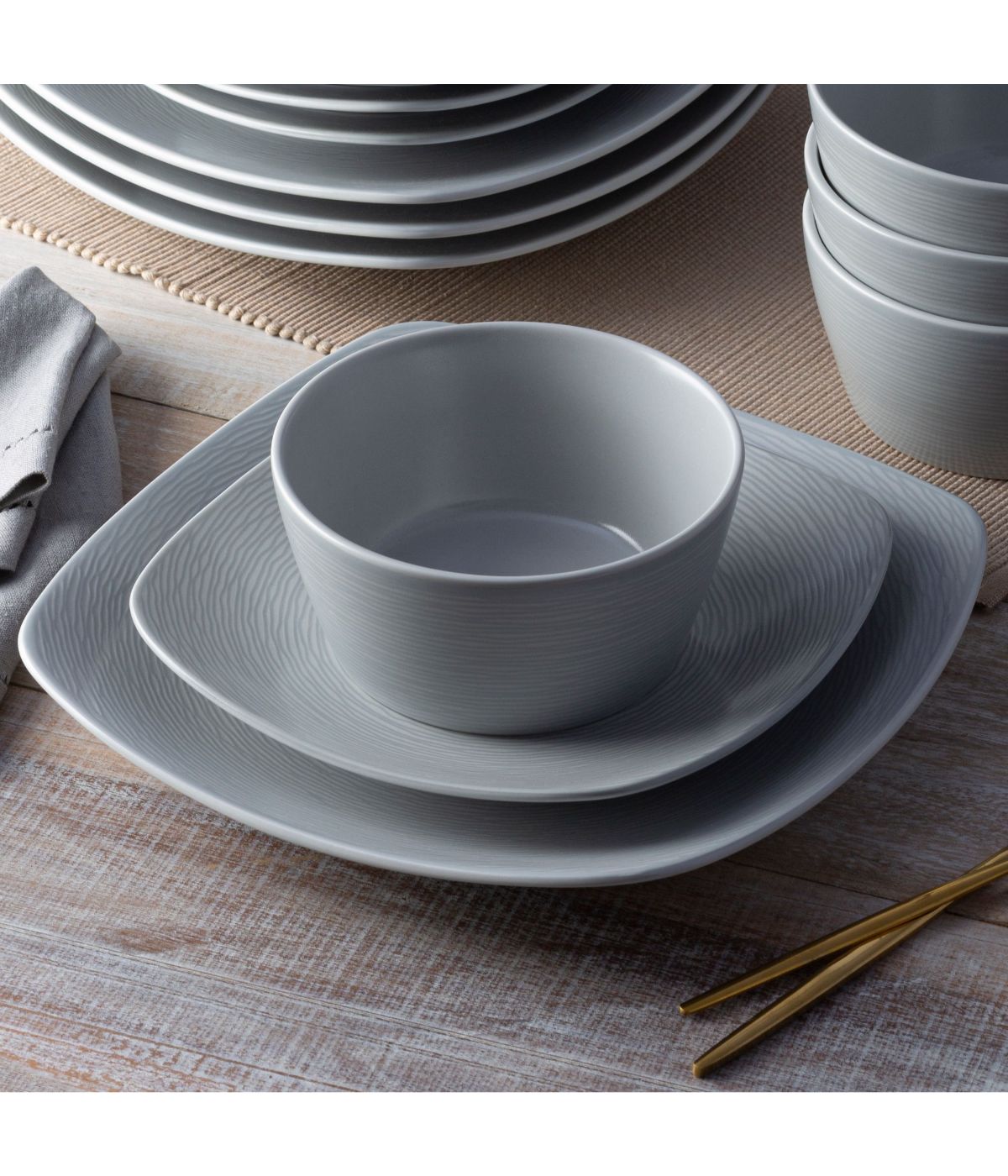  Noritake Colorscapes Swirl 4 Piece Square Place Setting - Grey - Bonton