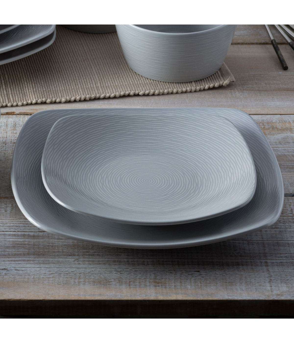  Noritake Colorscapes Swirl 4 Piece Square Place Setting - Grey - Bonton