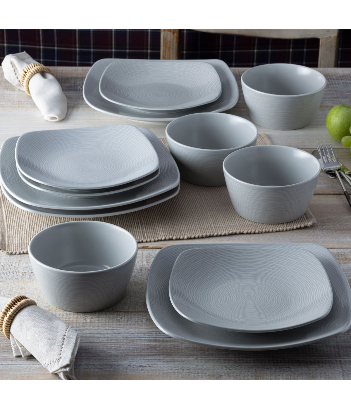  Noritake Colorscapes Swirl Set of 4 Square Dinner Plates - Grey - Bonton