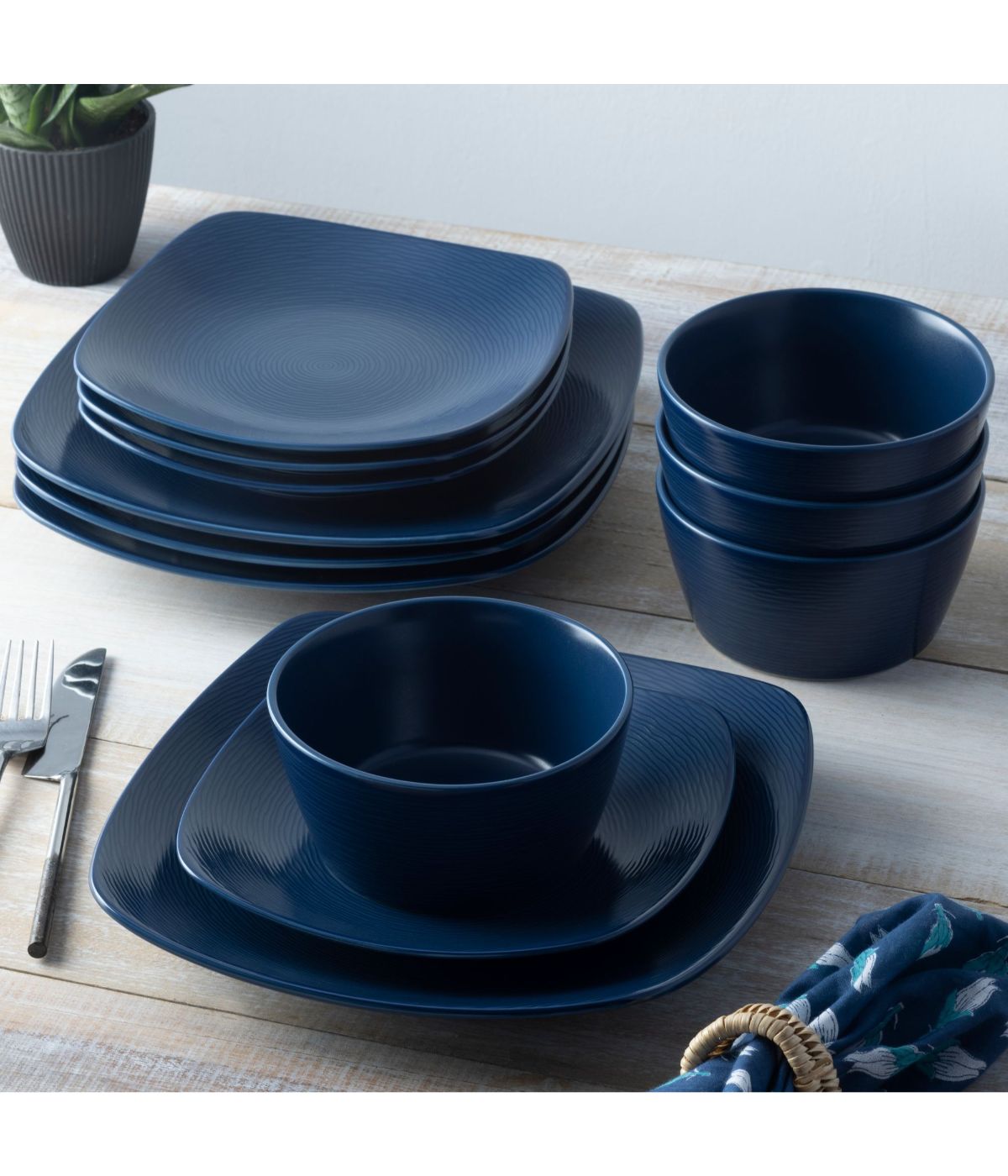  Noritake Colorscapes Swirl 12 Piece Square Set, Service for 4 - Navy - Bonton