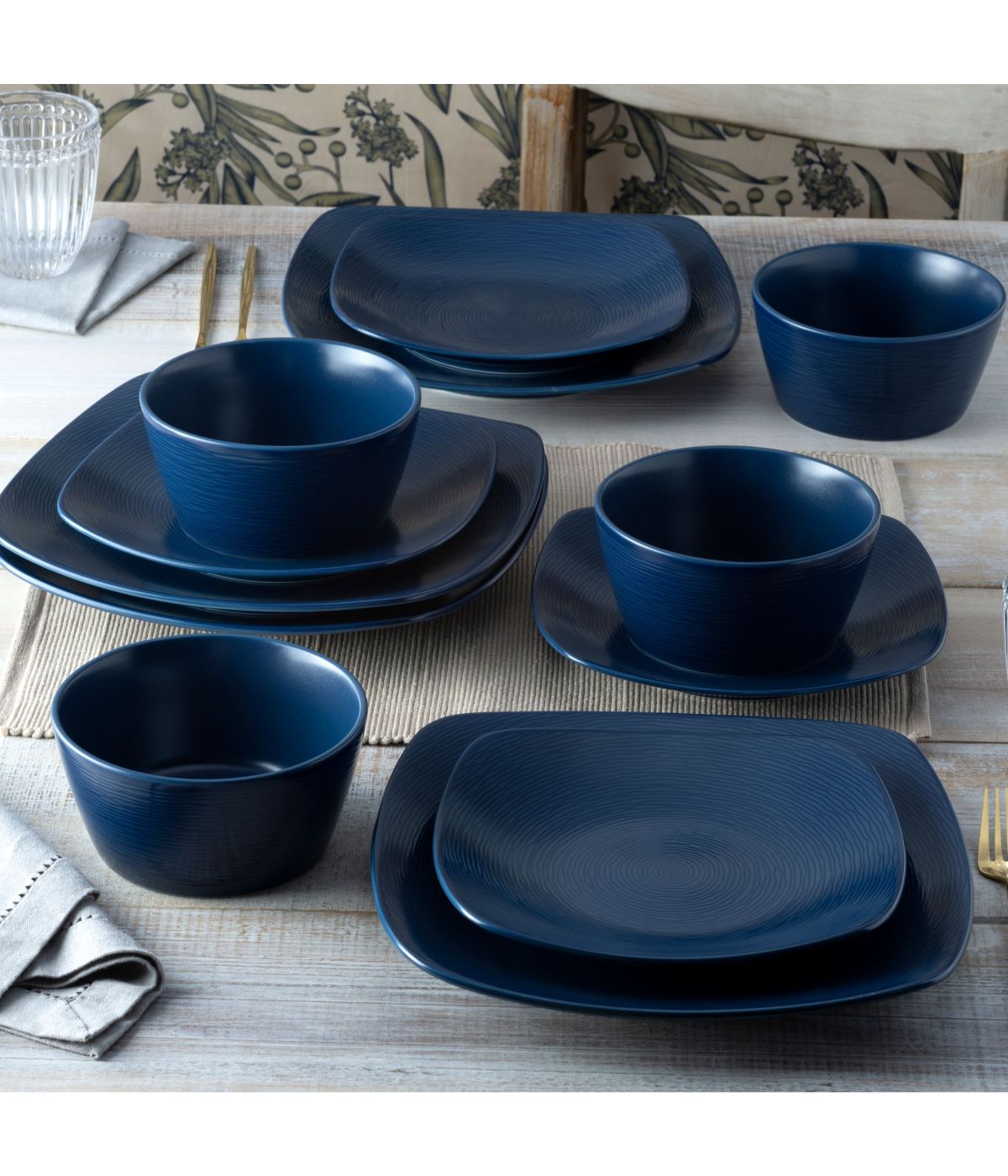  Noritake Colorscapes Swirl 12 Piece Square Set, Service for 4 - Navy - Bonton