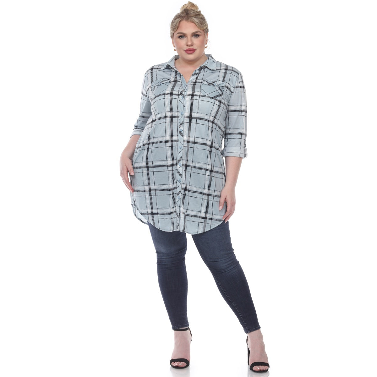  White Mark Plus Size Plaid Tunic Top - 1X - Bonton