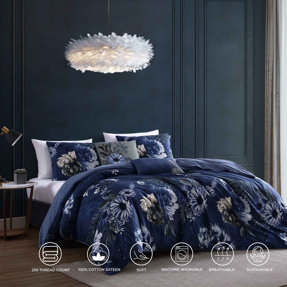  Bebejan Bebejan Daisy Blue 5 Piece Queen Size Reversible Comforter Set - FINAL SALE - QUEEN - Bonton