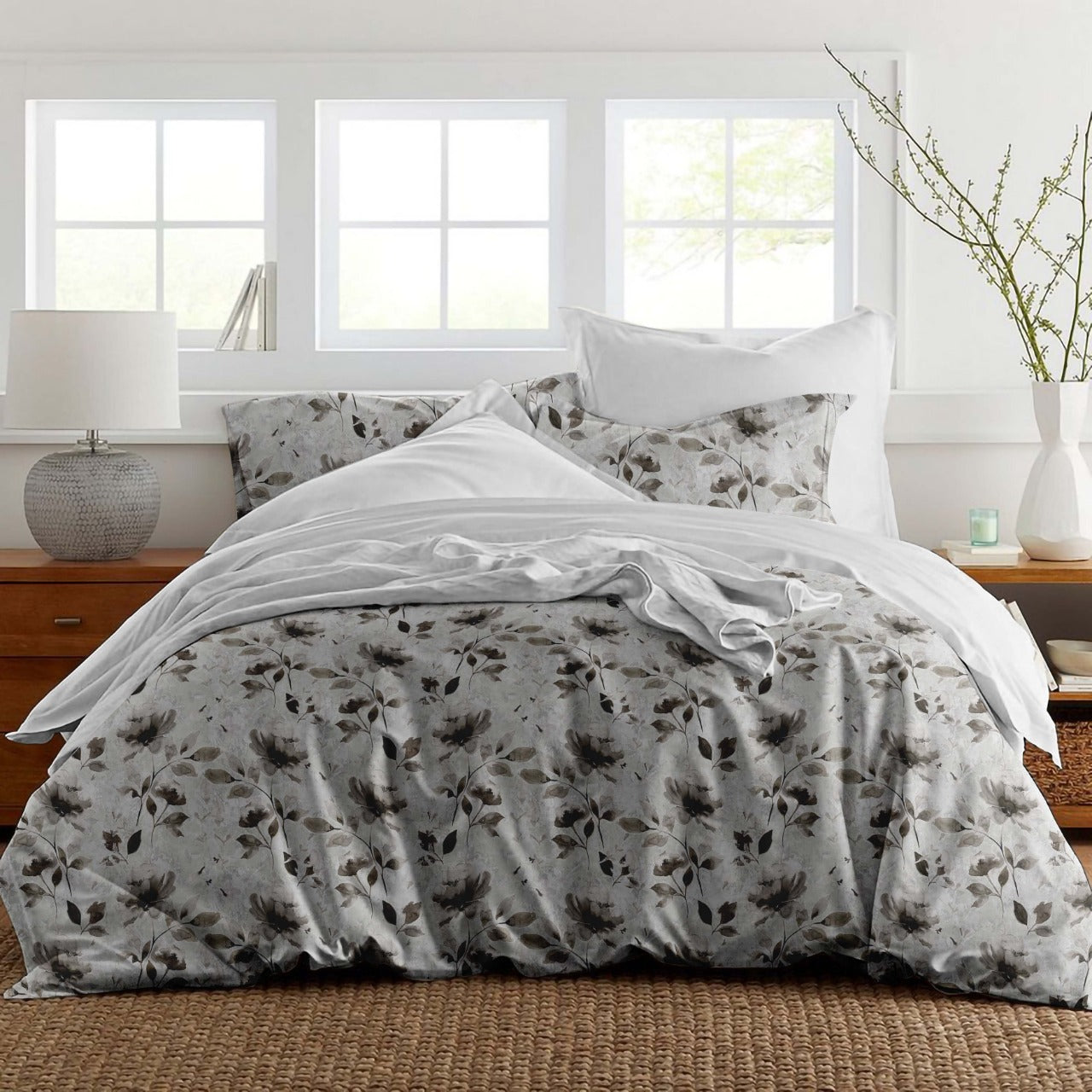  Pointehaven Cotton Duvet Set and Euro Shams - Night Garden - Night Garden - Bonton