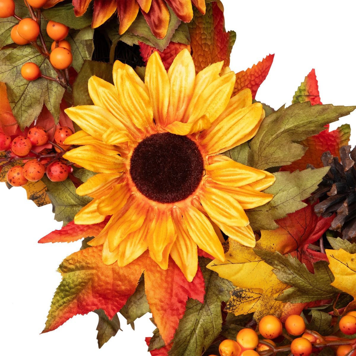  Northlight Sunflower and Pine Cone Artificial Thanksgiving Wreath - 24-Inch  Unlit - Default Title - Bonton