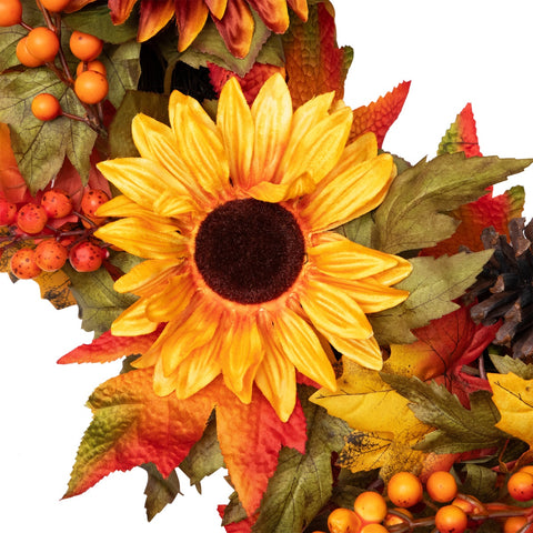 Sunflower and Pine Cone Artificial Thanksgiving Wreath - 24-Inch  Unlit