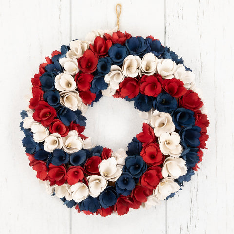 Floral Wood Shavings Patriotic Wreath - 14"