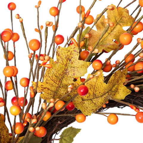 Orange Berries and Yellow Leaves Fall Harvest Artificial Wreath  22"