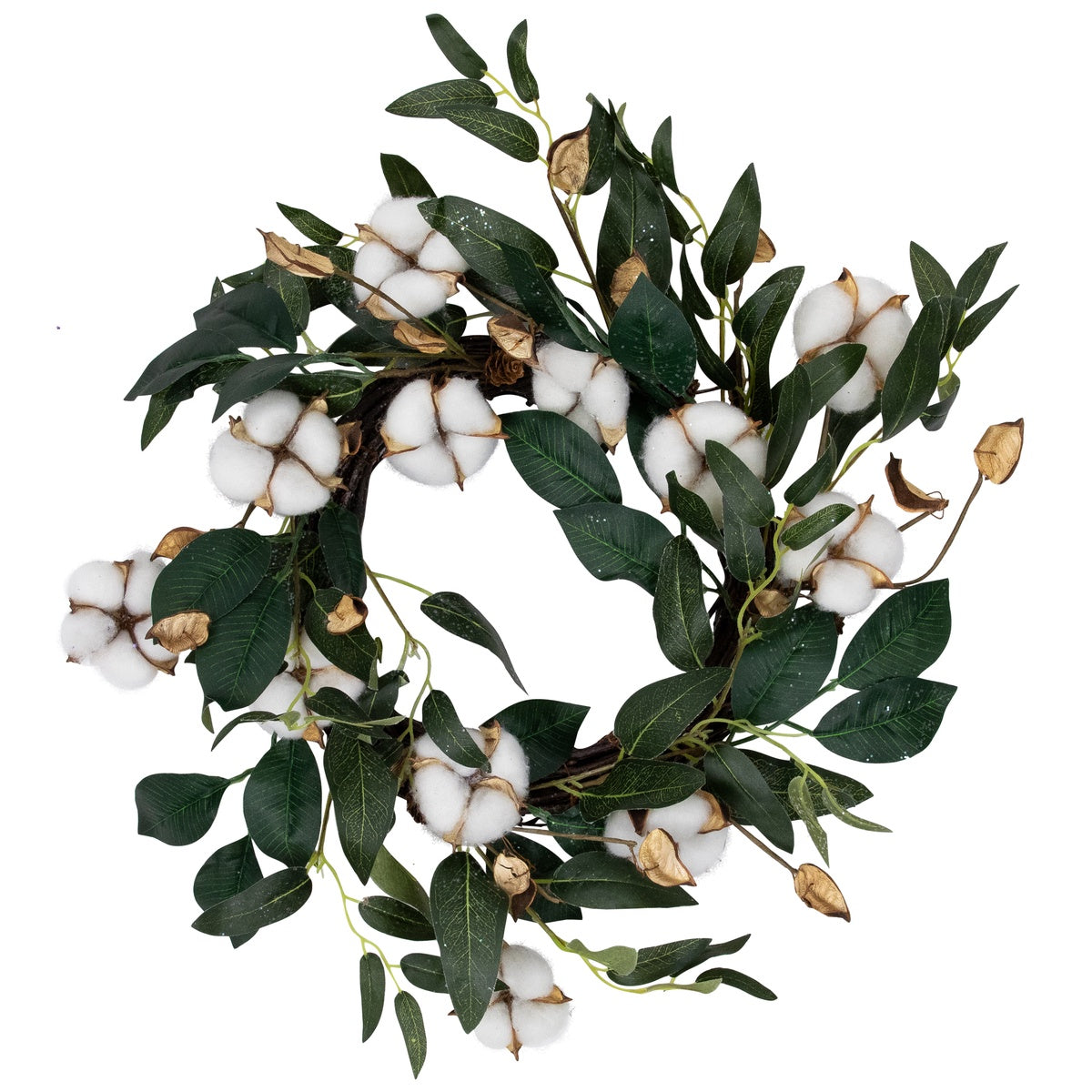  Northlight White Cotton Flowers With Foliage Spring Twig Wreath - 18