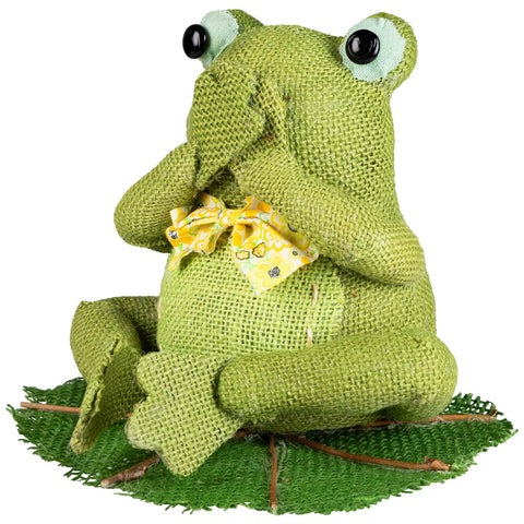 7.5" Green  Yellow and White Decorative Sitting Frog Spring Decoration
