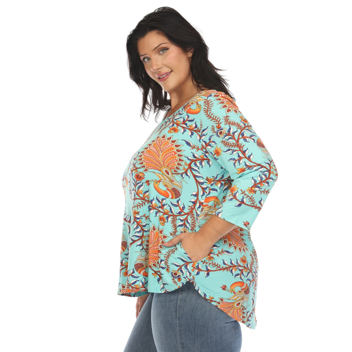  White Mark Plus Size Vibrant Boho Swing Top - 1X - Bonton