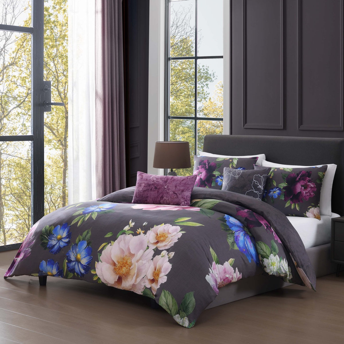  Bebejan Elegant Blossoms 5 Piece Reversible Comforter Set - QUEEN - Bonton