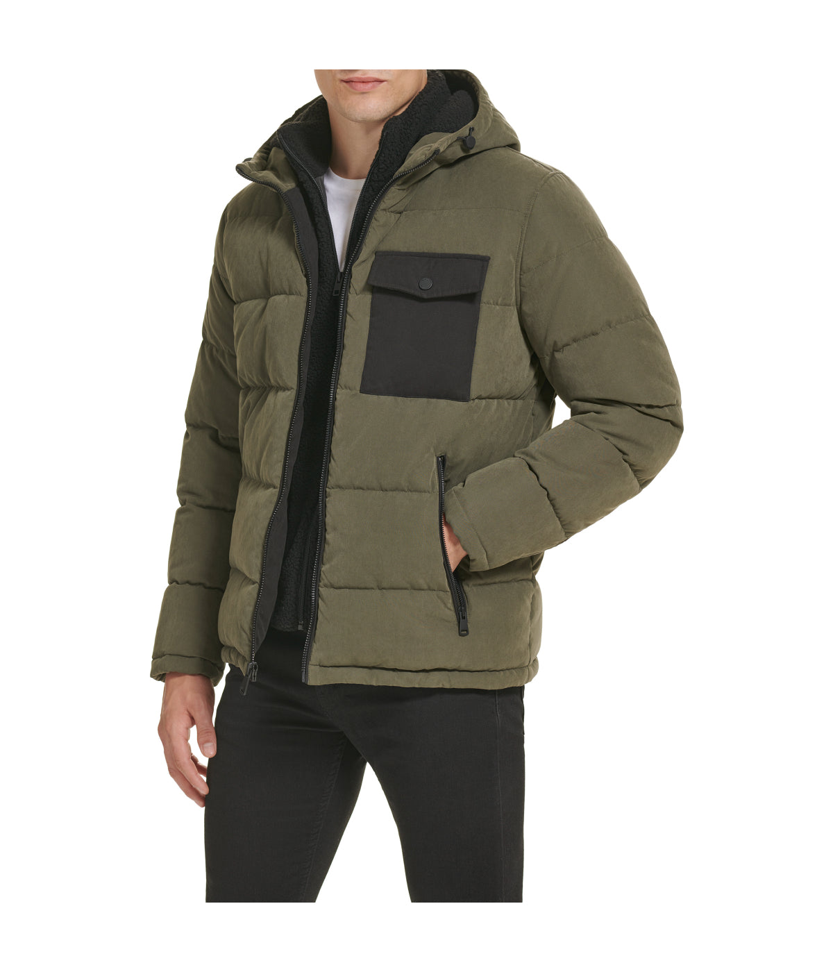  KENNETH COLE Peached Poly Midweight Quilted Jacket - Olive - Bonton