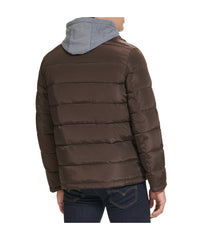 Hooded Faux Memory CF Puffer With Jersey Bib and Hood