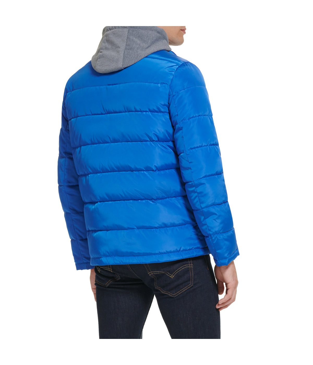  KENNETH COLE Hooded Faux Memory CF Puffer With Jersey Bib and Hood - Tidal Blue - Bonton