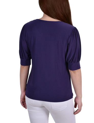 Short Sleeve Balloon Sleeve Top With Hardware