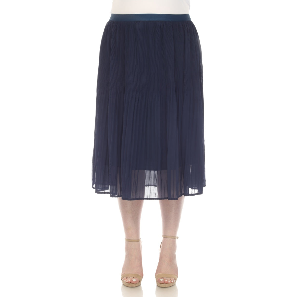  White Mark Plus Size Pleated Chiffon Midi Skirt - 1X - Bonton