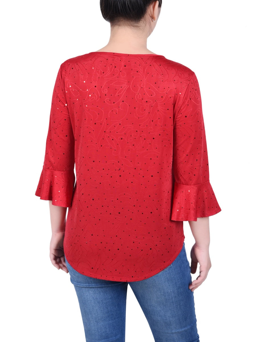  NY Collection Petite 3/4 Bell Sleeve Top With Hardware - Royal - Bonton