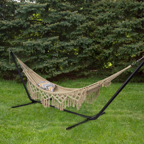 Macrame Hammock With Patterned Tassels - 78" X 31" - Brown