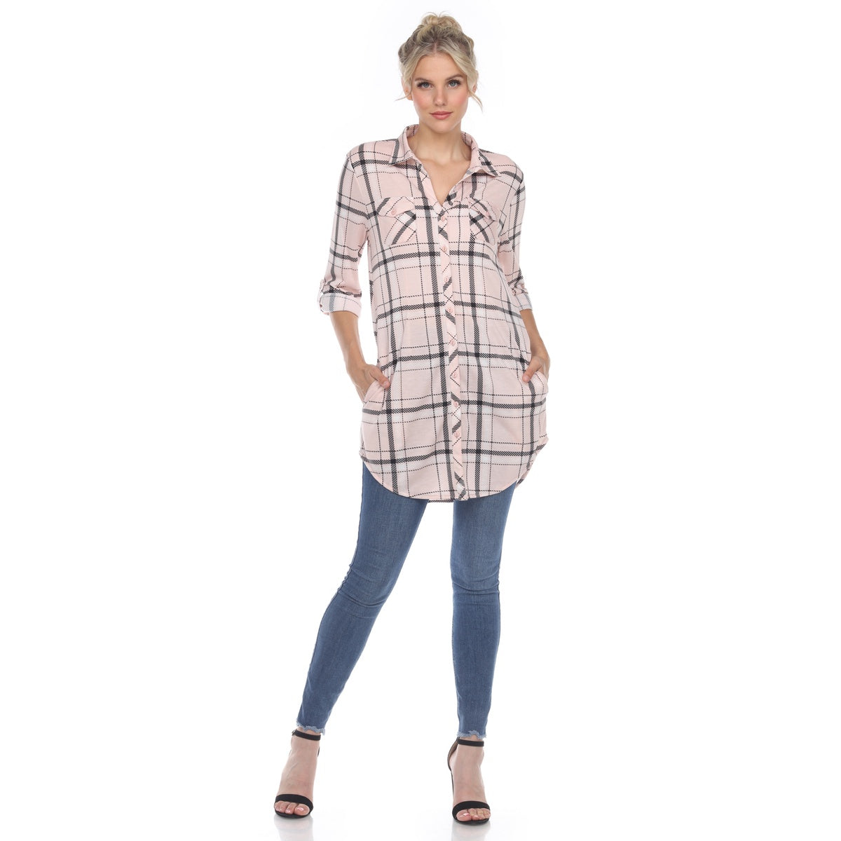  White Mark Women's Plaid Tunic Shirt - S - Bonton