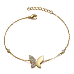 Sophisticated Kids/Teens 14K Gold Plated Adjustable Charm Bracelet With Cubic Zirconia and a Butterfly