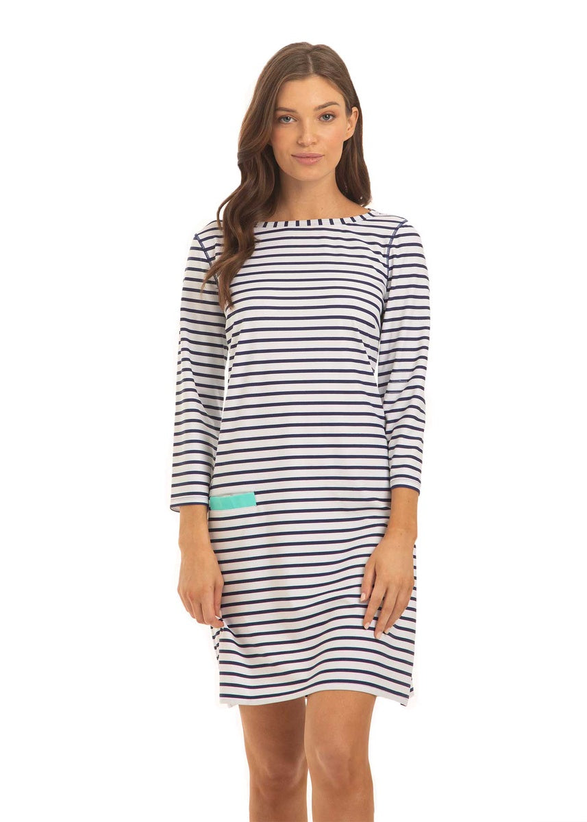  Cabana Life Navy Stripe Cabana Shift Dress - XS - Bonton