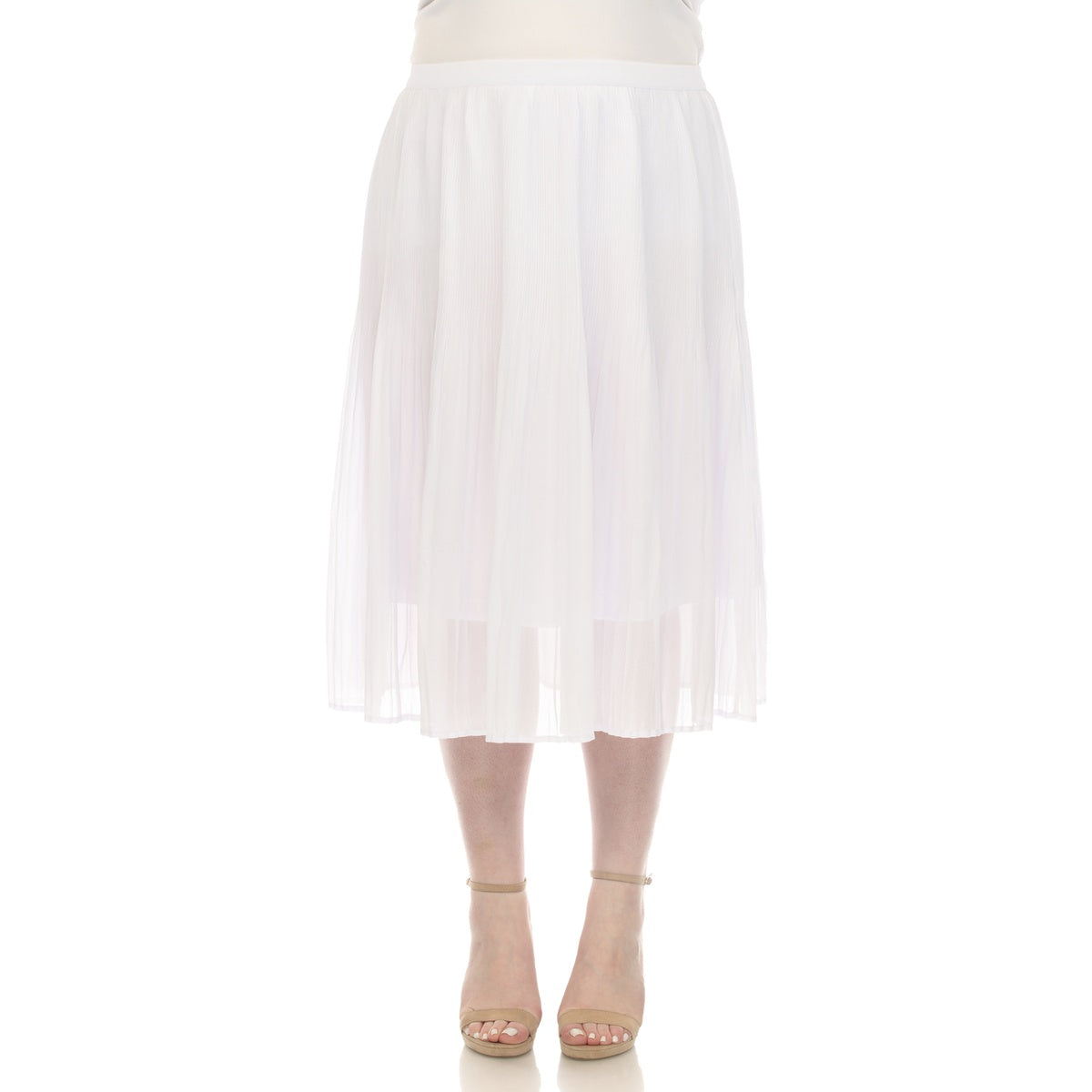  White Mark Plus Size Pleated Chiffon Midi Skirt - 1X - Bonton