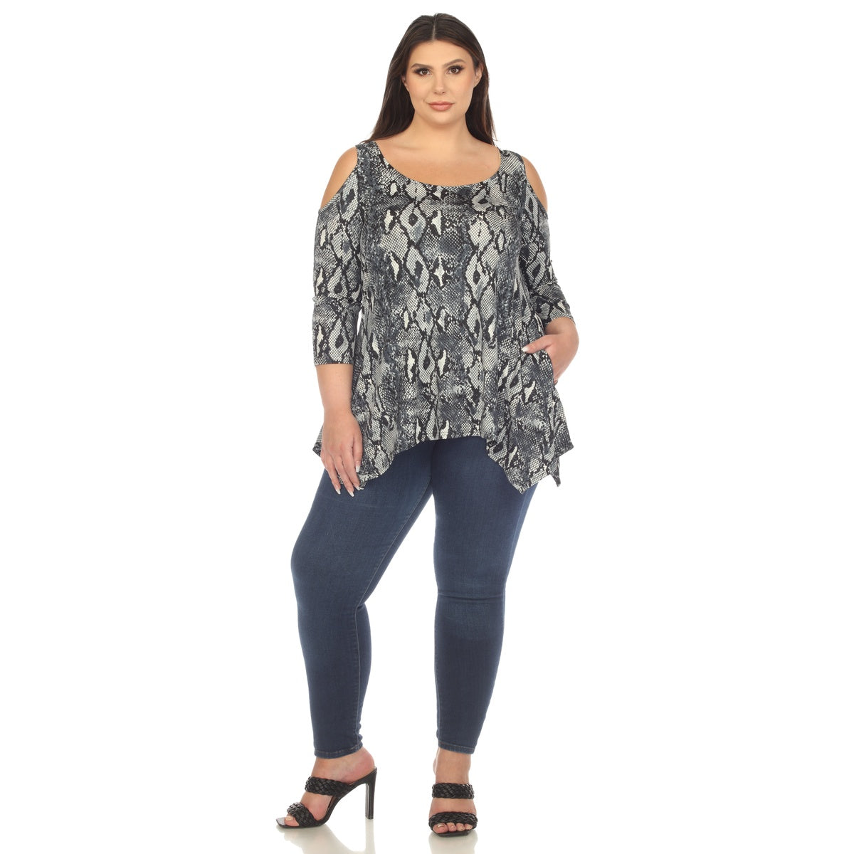  White Mark Plus Size Snake Print Cold Shoulder Tunic - 1X - Bonton