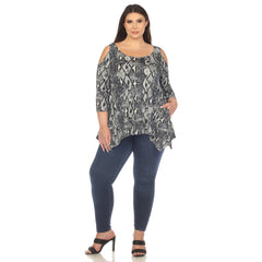 Plus Size Snake Print Cold Shoulder Tunic