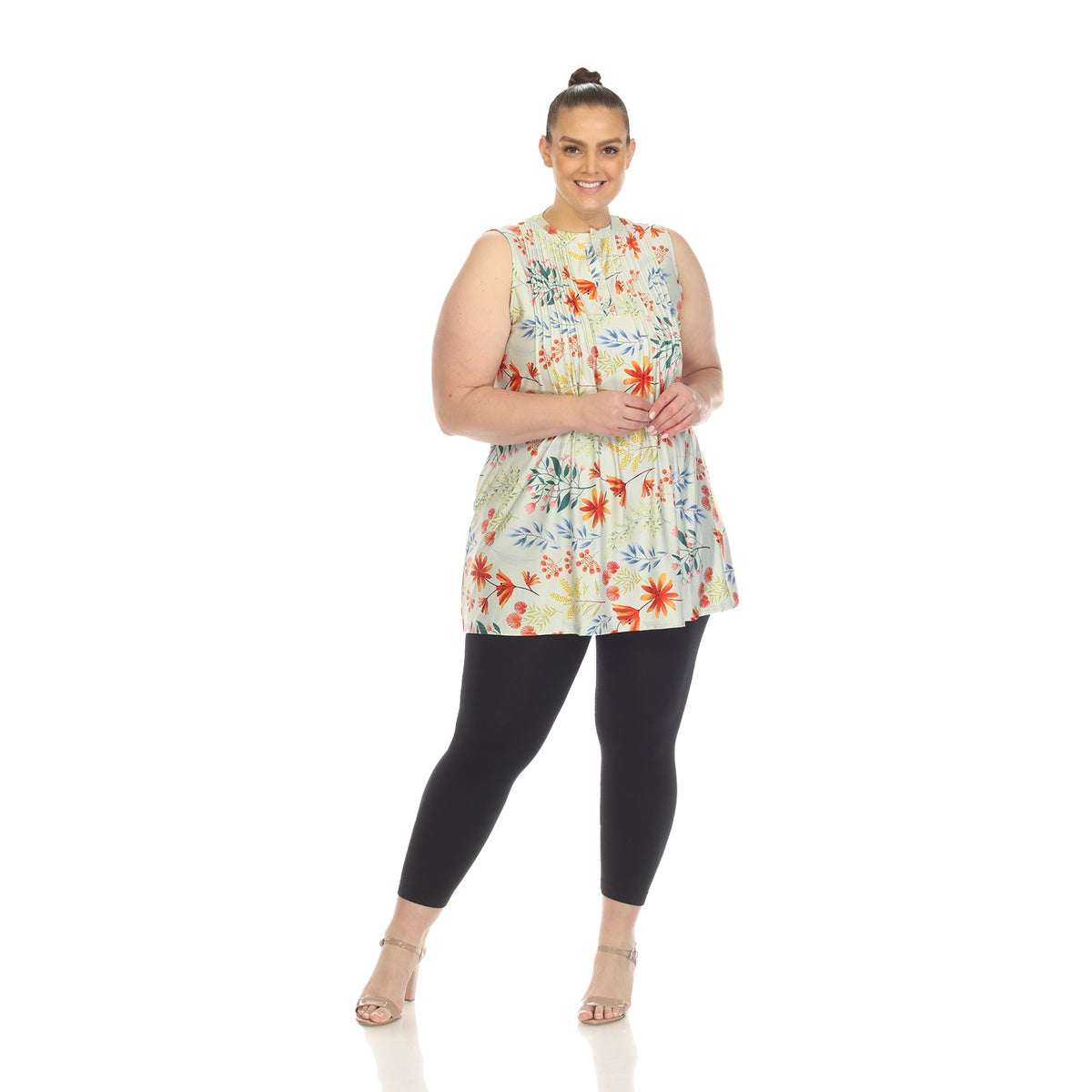  White Mark Plus Size Floral Sleeveless Tunic Top - 1X - Bonton