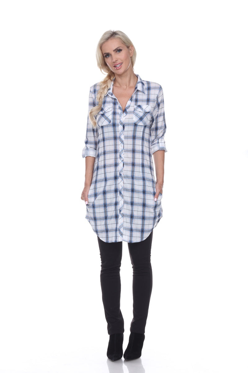  White Mark Women's Piper Stretchy Plaid Tunic Top - S - Bonton