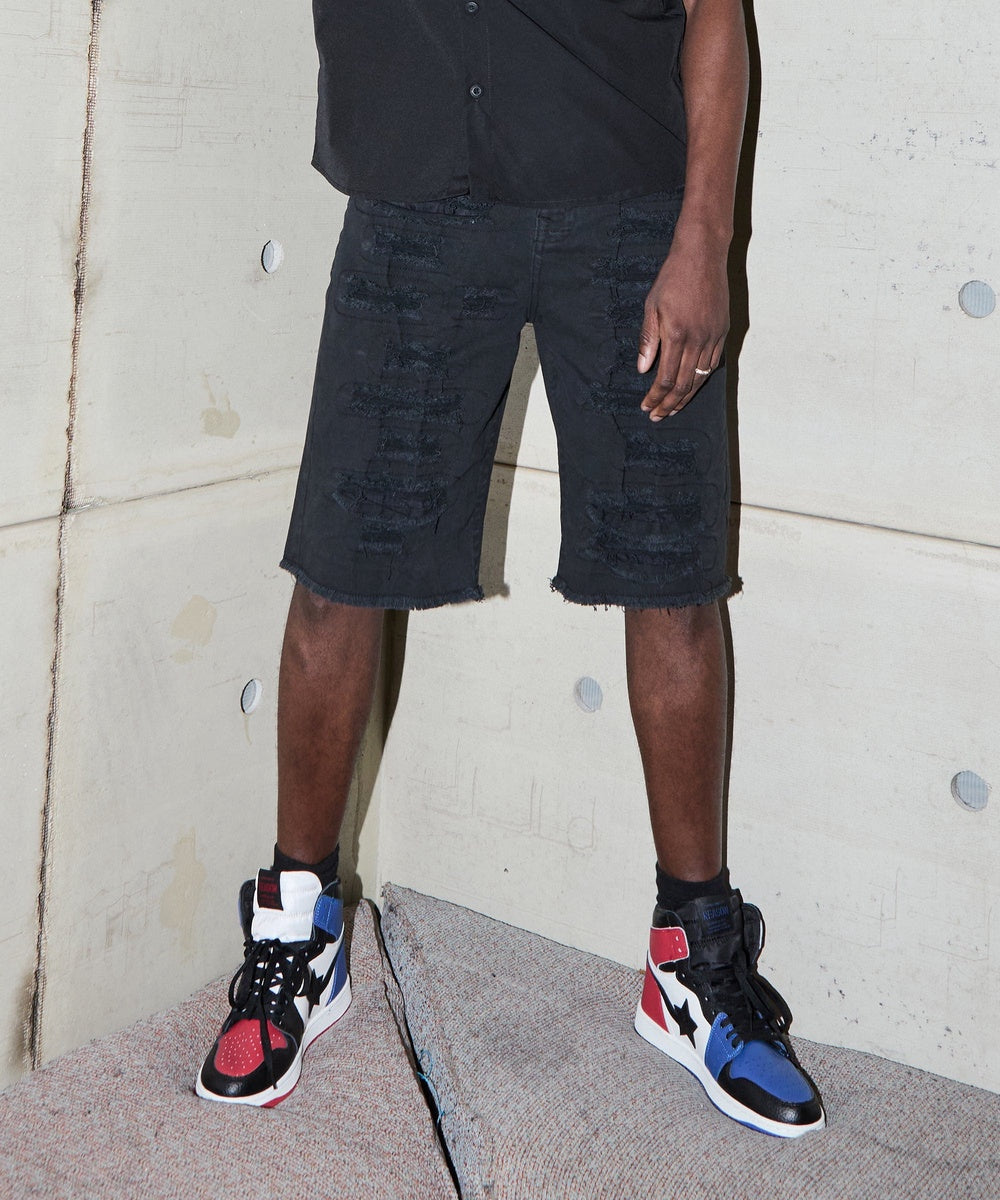  Reason Clothing Destroyed Denim Shorts - Black - BLACK - Bonton