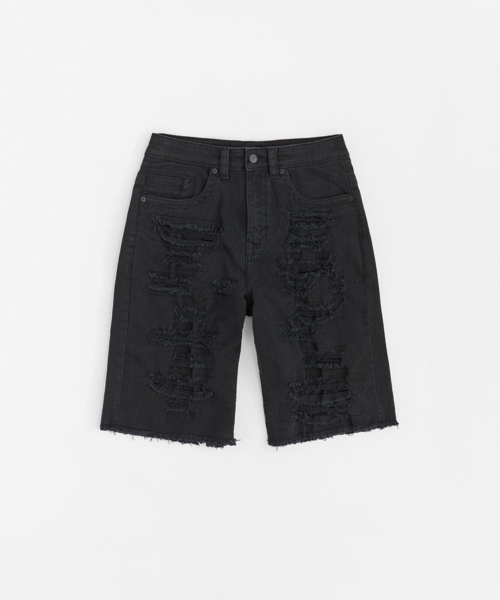  Reason Clothing Destroyed Denim Shorts - Black - BLACK - Bonton
