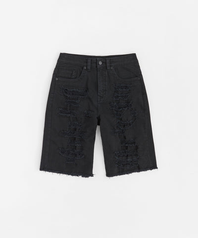 Destroyed Denim Shorts - Black