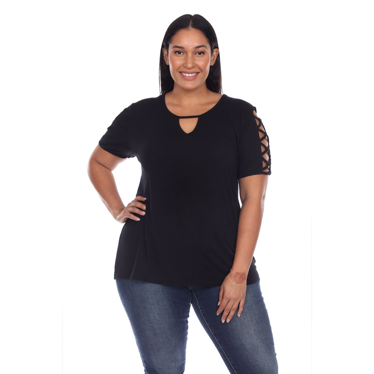  White Mark Plus Size Keyhole Neck Cutout Short Sleeve Top - 1X - Bonton