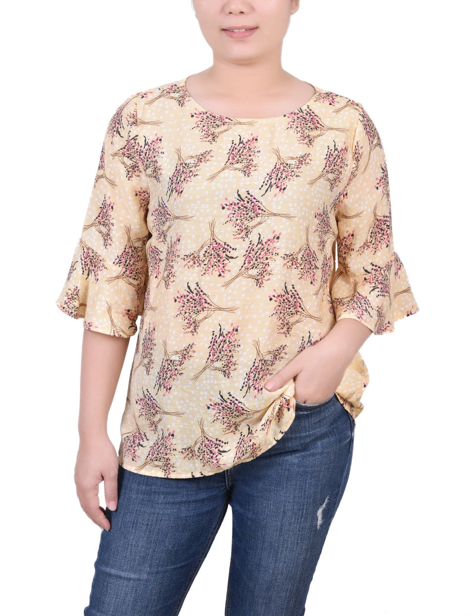  NY Collection Bell Sleeve Blouse - Green Capetropic - Bonton