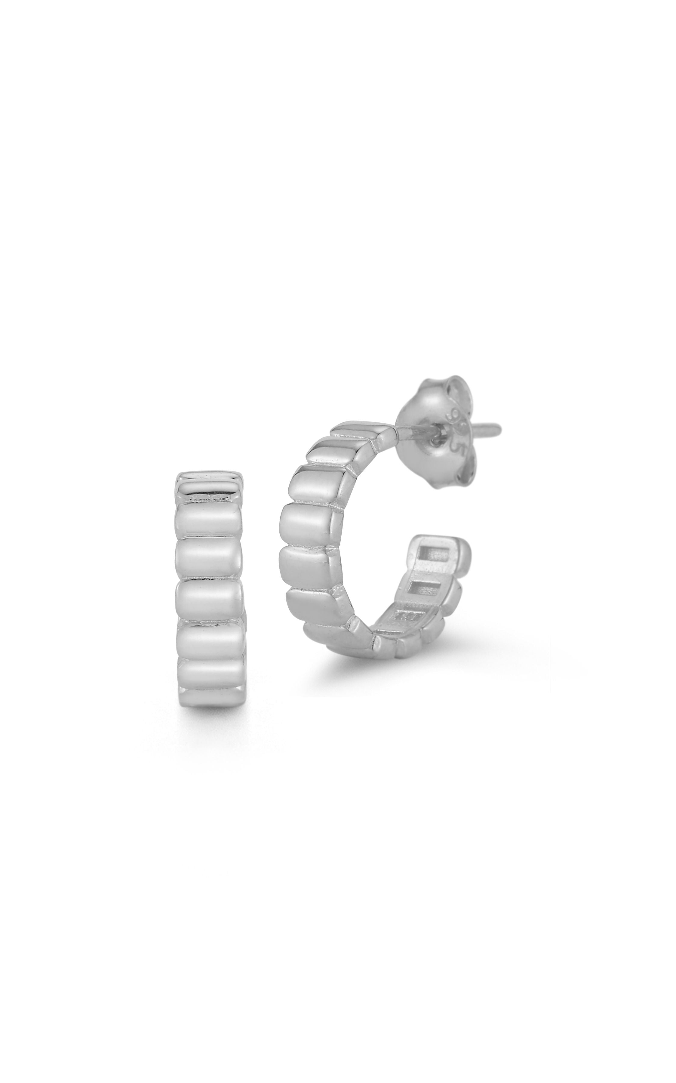  Relativity Ribbed Hoop Earrings - Silver - Bonton