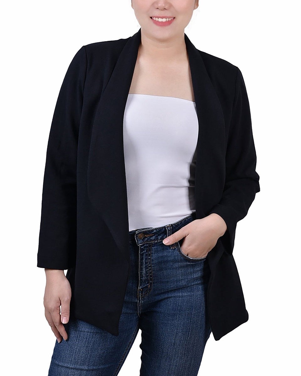  NY Collection 3/4 Sleeve Ponte Jacket - Burgundy - Bonton