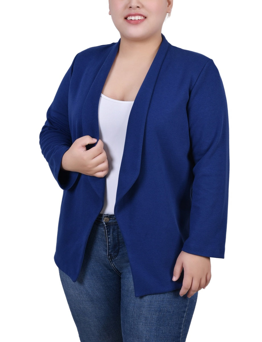  NY Collection Plus Size 3/4 Sleeve Ponte Jacket - Black - Bonton