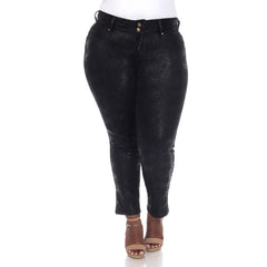 Plus Size Faux Suede Snake Print Pants