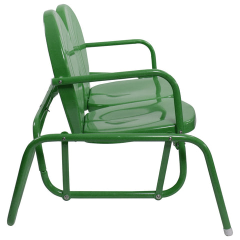 2-Person Outdoor Retro Tulip Steel Double Glider Chair  Green
