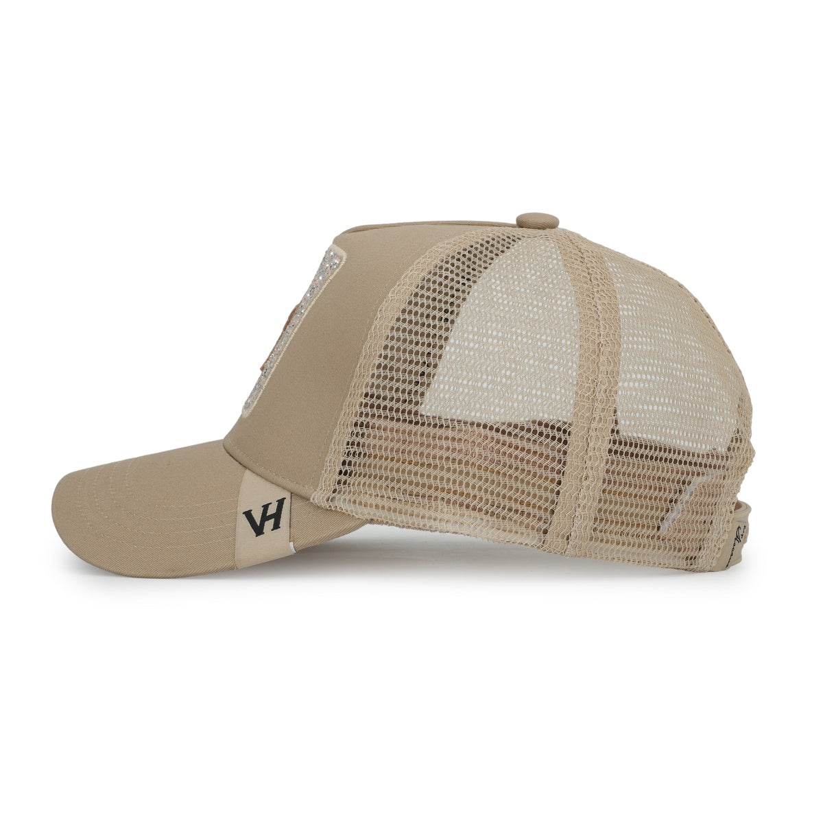  Vintage Havana Vintage Havana Trucker Hat for Women – Khaki Mesh & Canvas Adjustable Cap With Glitter Patch & Crocodile Star - Default Title - Bonton