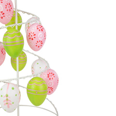 Floral and Striped Decorative Easter Egg Tree - 14.25" - Lime Green and Pink