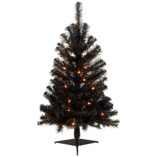 Pre-Lit Medium Black Noble Spruce Artificial Halloween Tree - 3' - Orange Lights