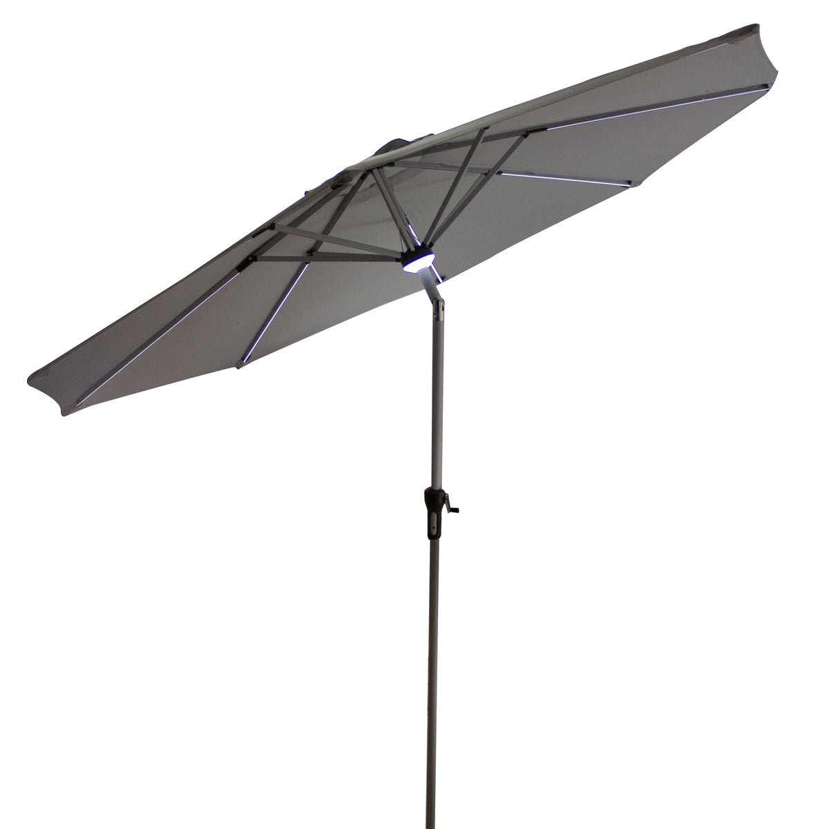  Northlight 9ft Solar Lighted Outdoor Patio Market Umbrella With Hand Crank and Tilt  Gray - Default Title - Bonton