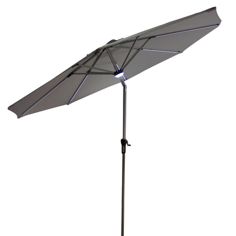 9ft Solar Lighted Outdoor Patio Market Umbrella With Hand Crank and Tilt  Gray